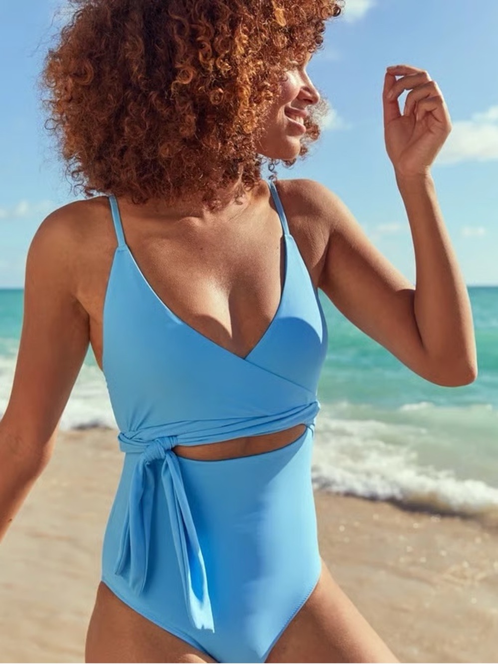 aerie Light Blue Wrap One-Piece Swimsuit